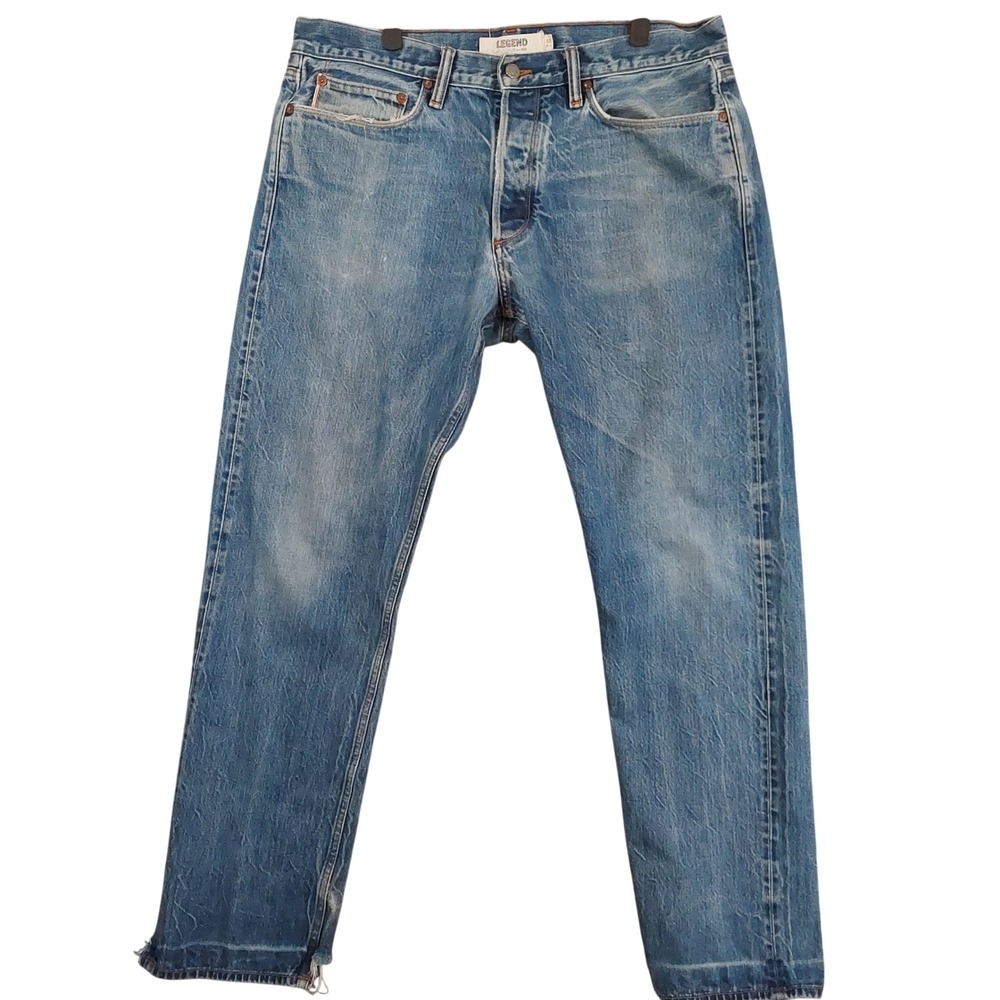 Lucky Brand 121 Heritage Slim Mens 36x32 Blue White Oak Cone Legend Selvedge